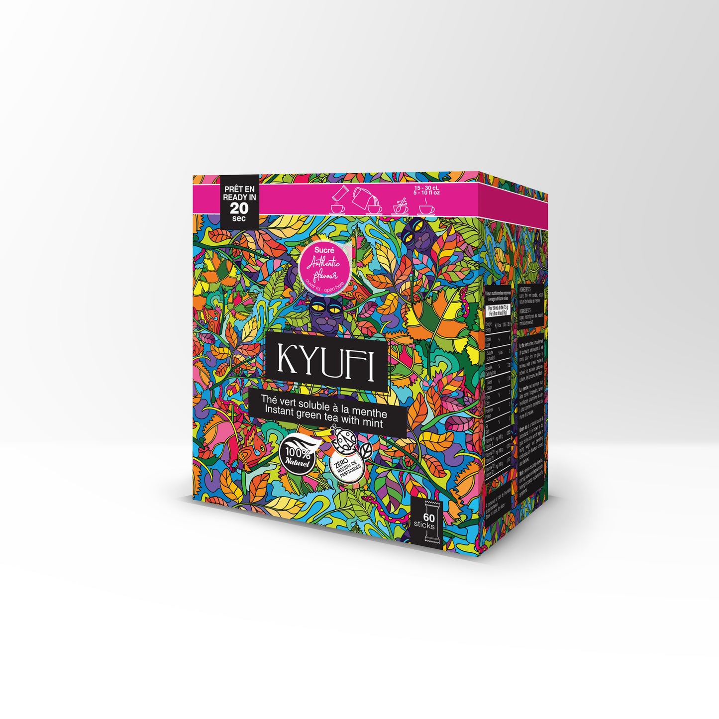 KYUFI Thé Vert Instantané À La Menthe - Recette Authentique (Pack de 60 sticks)