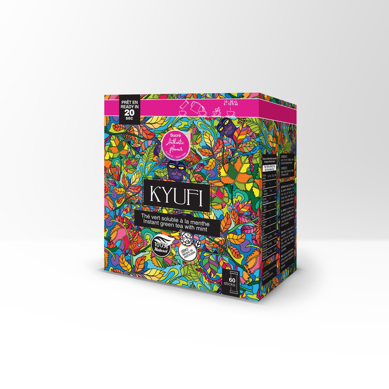 KYUFI Thé Vert Instantané À La Menthe - Recette Authentique (Pack de 60 sticks)