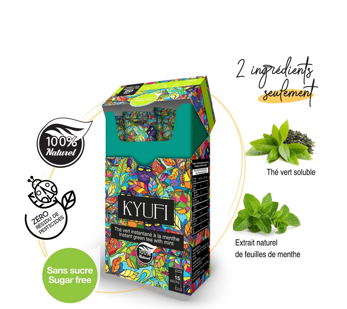 Thé vert avec extrait naturel de feuilles de menthe 