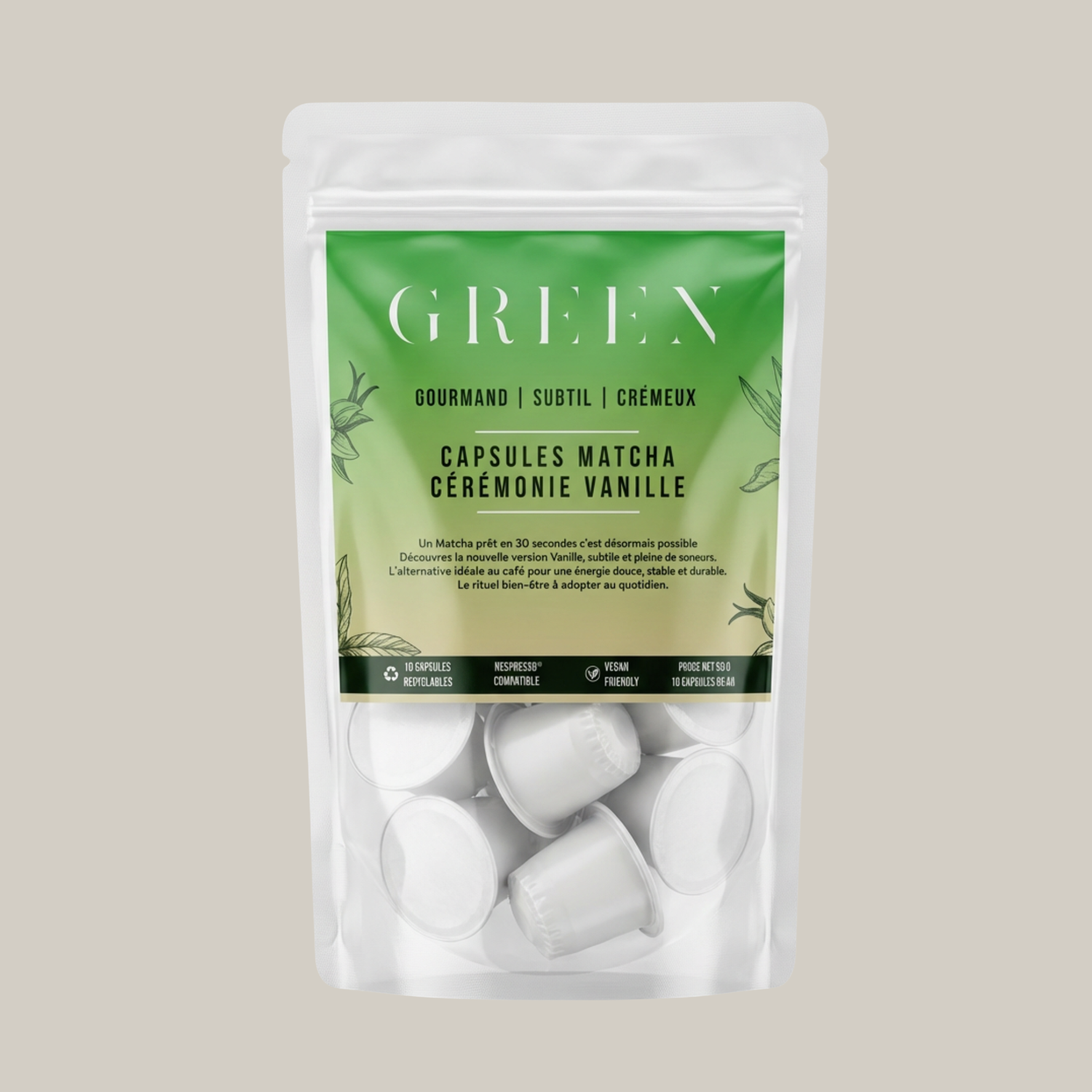 Matcha latte vanille en capsules nespresso Green