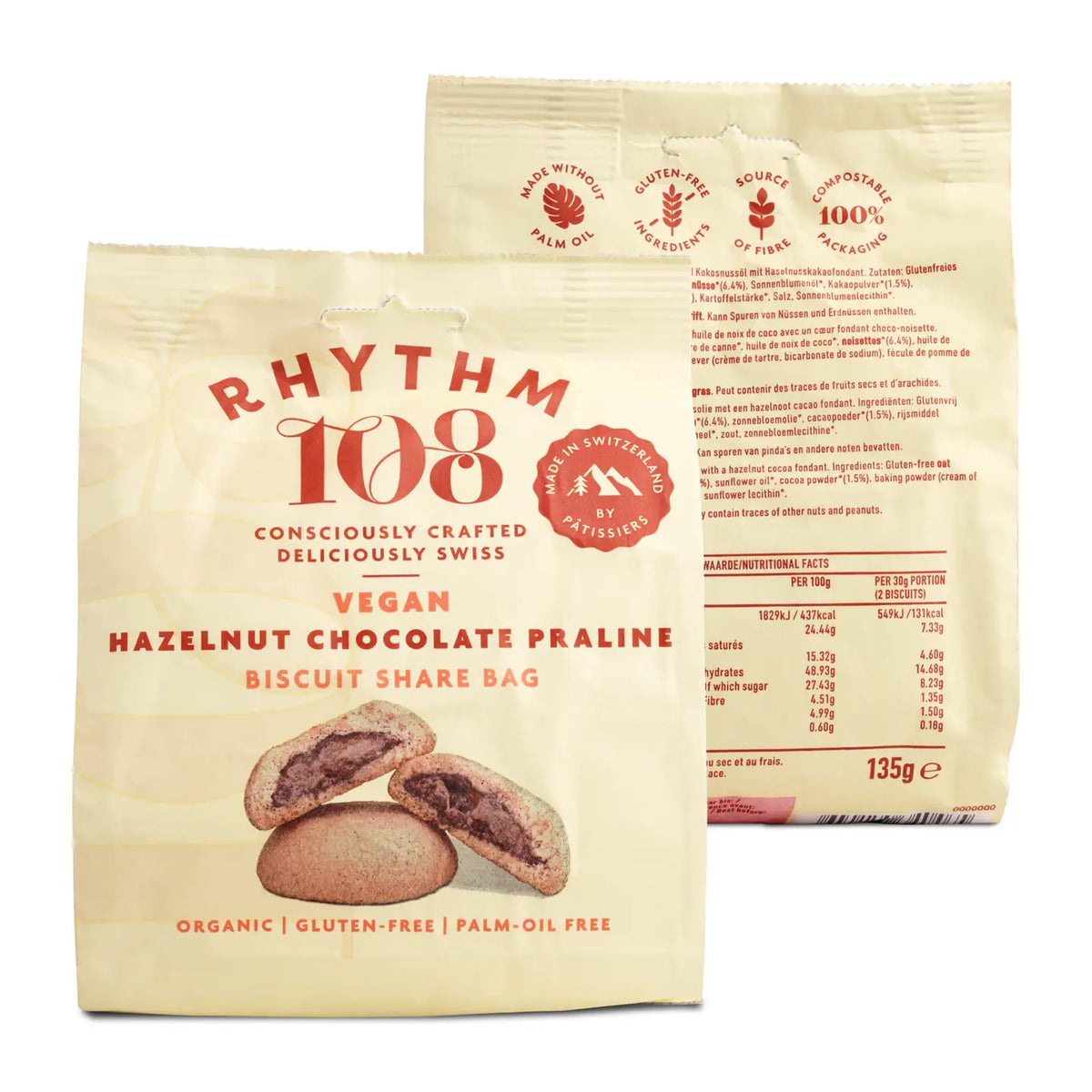 Sablés vegan et organic fourrés au chocolat praliné Rythm 108