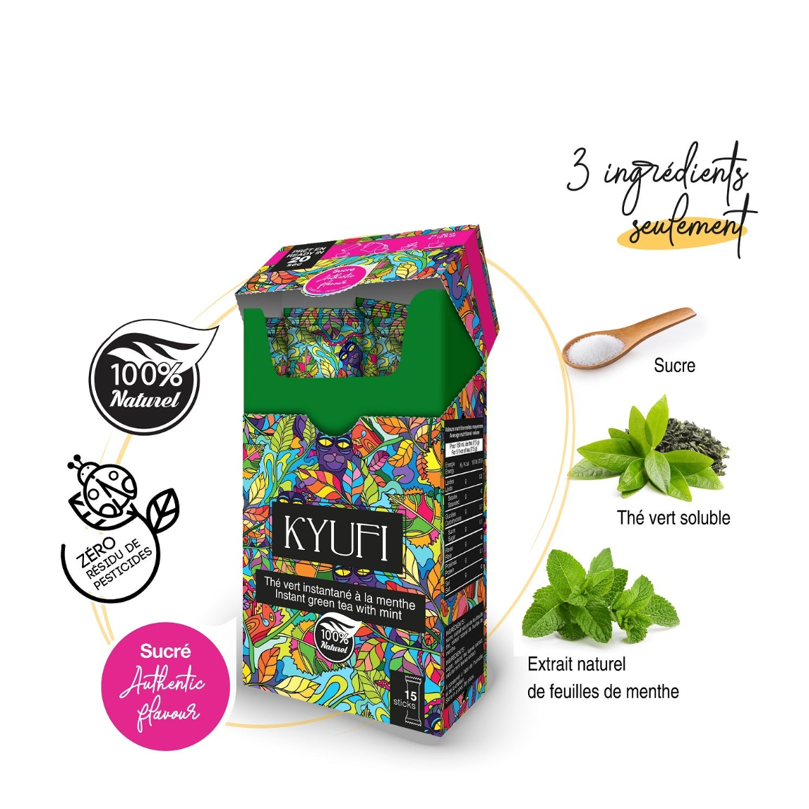 Thé vert à la menthe avec extrait naturel de feuilles de menthe 