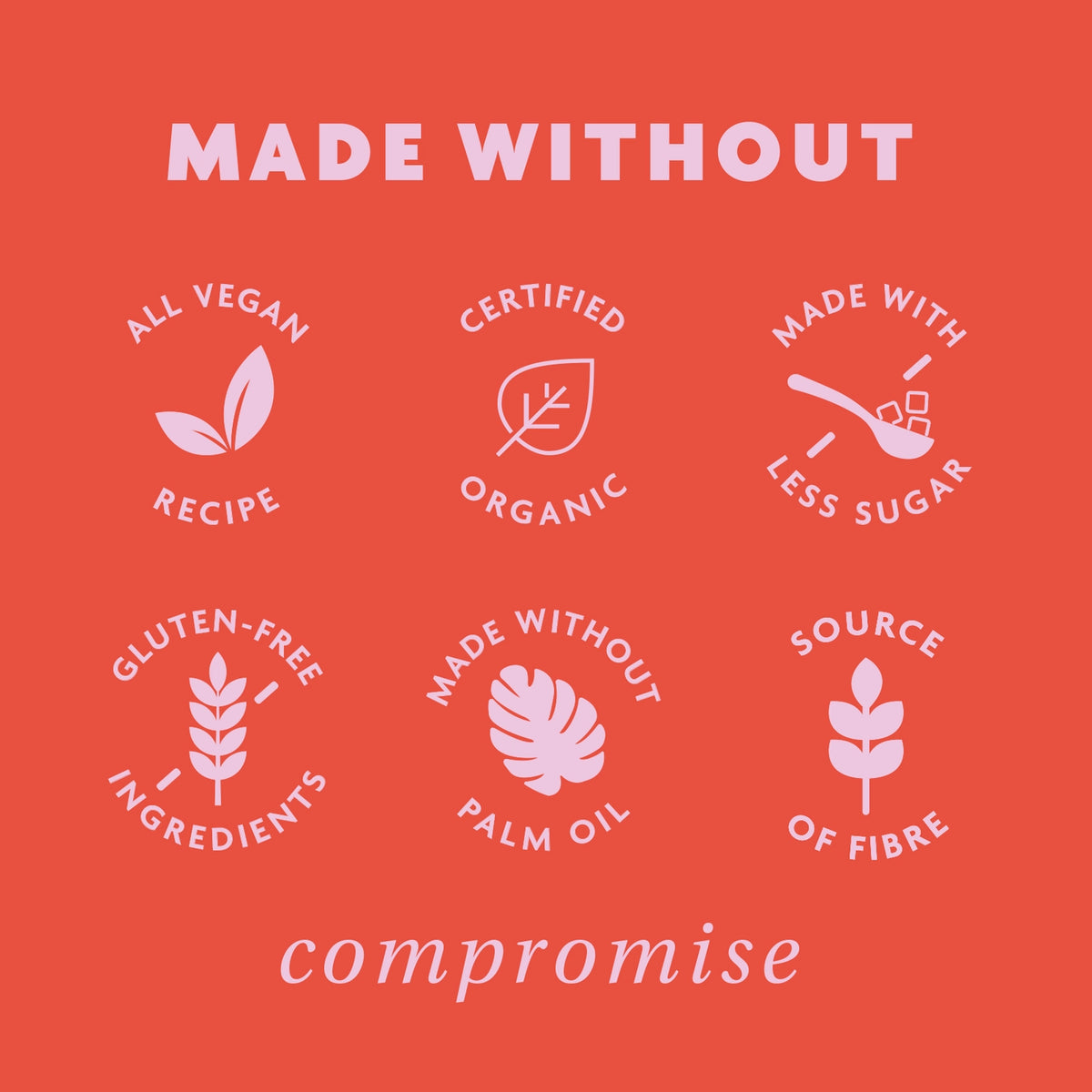 Vegan and with less sugar and without palm oil 