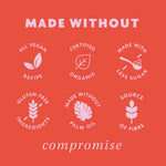 Vegan and with less sugar and without palm oil 