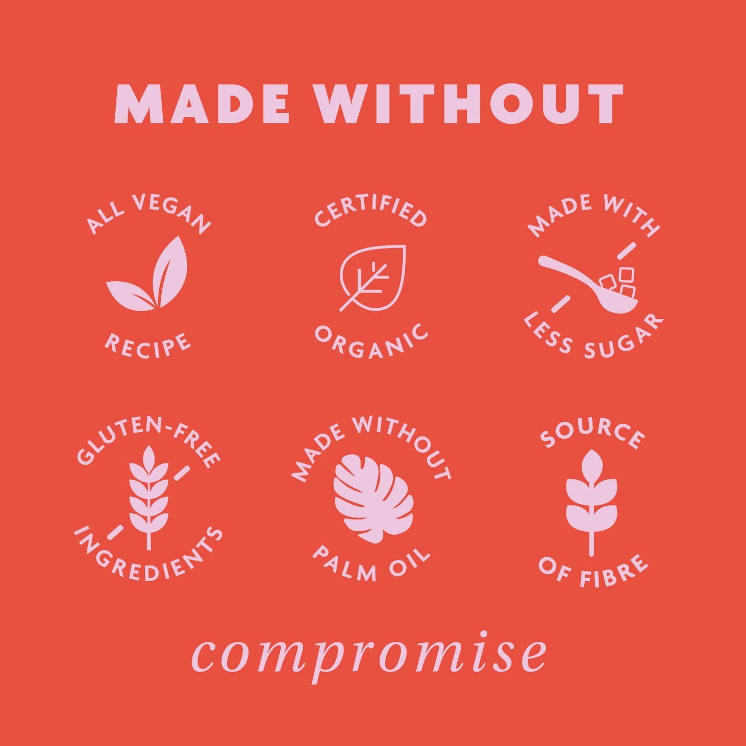 Vegan and with less sugar and without palm oil 